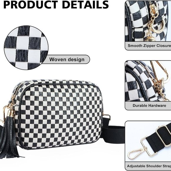 Woven Crossbody Bag Vegan Leather Small Summer Trendy Purse for Women - Picture 3 of 7